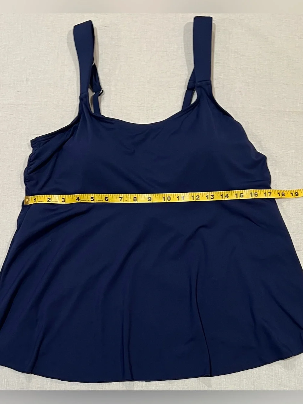 NWT Lands End Women Flutter Scoop Neck Tankini Swimsuit Top L 14 to 16 Navy Blue